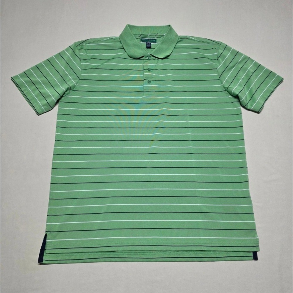 Tommy Hilfiger Golf Men XL Green Striped Short Sleeve Polo Shirt Performance